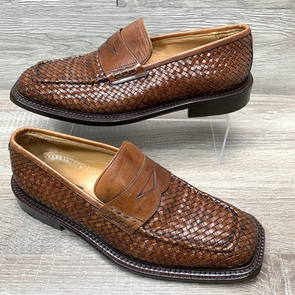 Folio New York Men's Basket Weave Penny Loafer Brown Leather ITALY Size 10.5 D